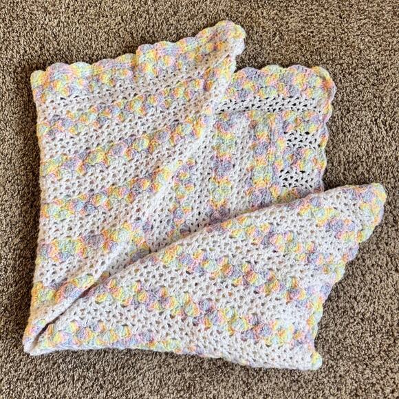 Handmade Handcrafted Popcorn Stitch Crochet Baby Girl Blanket Multicolor 41"x37" - Picture 3 of 8